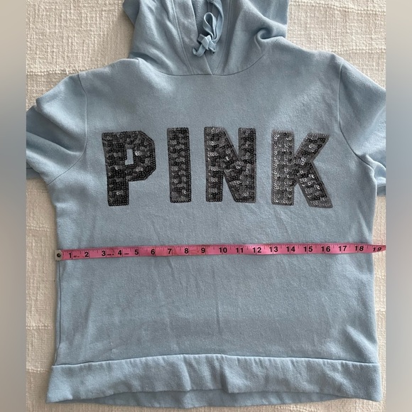 Y2K Victoria’s Secret Baby Blue Sequin PINK Hoodie Women’s Medium - Picture 4 of 9